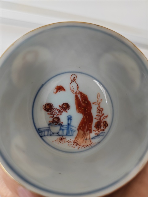 古玩陶瓷青花開光礬紅嬰戲圖杯真品鑒賞圖