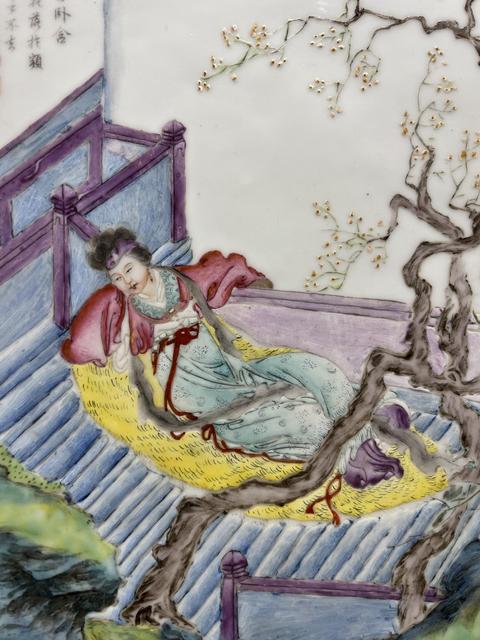 古玩陶瓷粉彩人物紋瓷板畫真品鑒賞圖