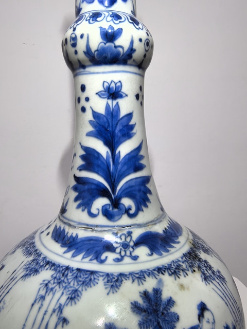 古玩陶瓷崇禎青花人物故事蒜頭瓶拍賣，當前價格59800元