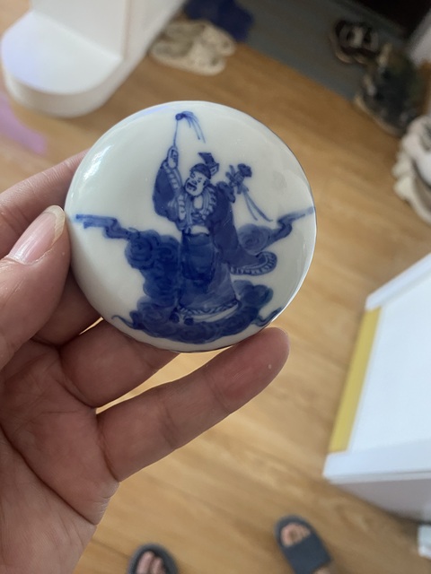古玩陶瓷晚清青花印泥盒真品鑒賞圖