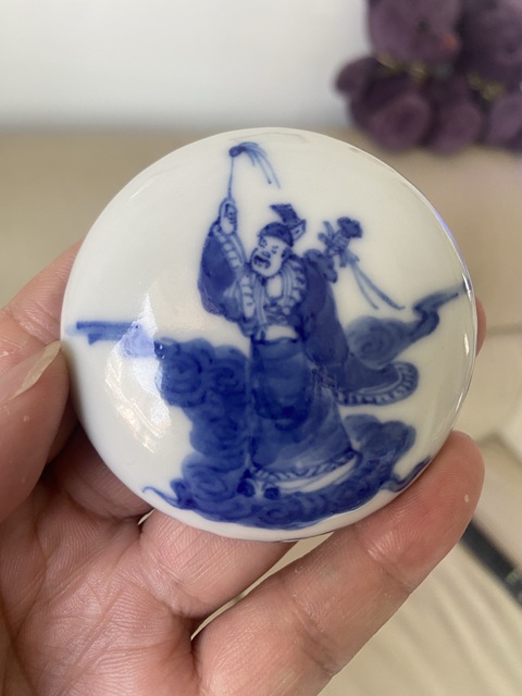 古玩陶瓷晚清青花印泥盒真品鑒賞圖