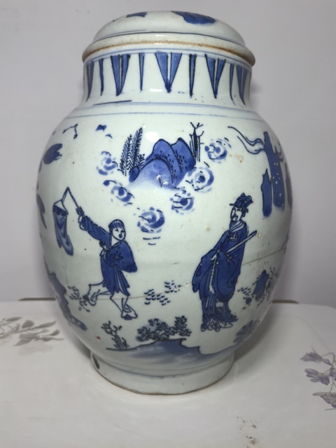 古玩陶瓷崇禎青花人物故事蓮子罐拍賣，當前價格69800元