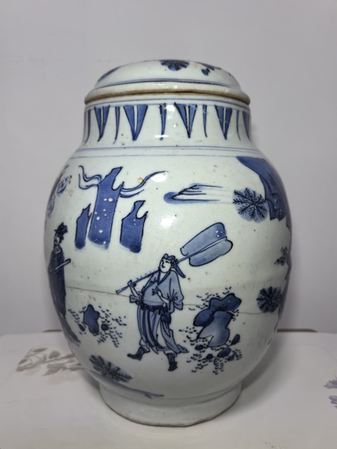 古玩陶瓷崇禎青花人物故事蓮子罐拍賣，當前價格69800元