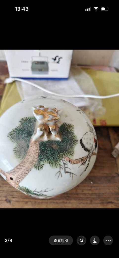 古玩陶瓷油粉彩松鶴延年圖蓋缸真品鑒賞圖