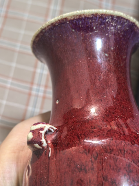 古玩陶瓷窯變紅釉瓶真品鑒賞圖