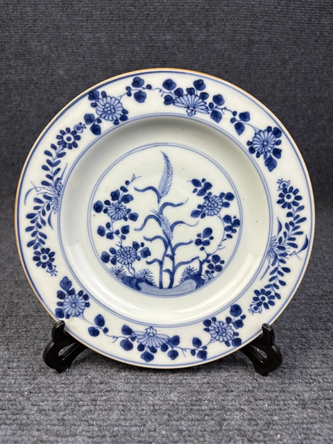 古玩陶瓷康熙青花花卉紋盤拍賣，當前價格1288元