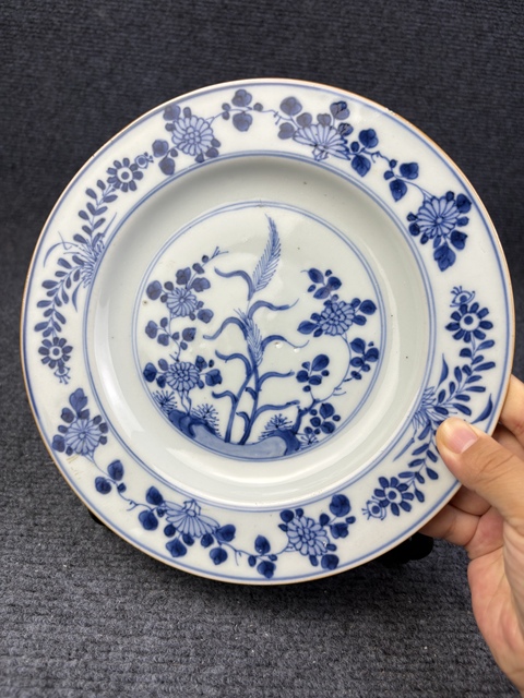古玩陶瓷康熙青花花卉紋盤拍賣，當前價格1288元
