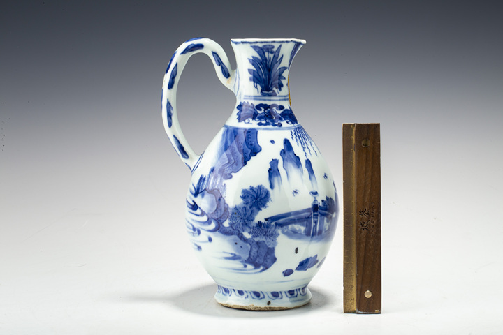 古玩陶瓷明崇禎·青花高士人物紋花澆拍賣,當前價格27880元