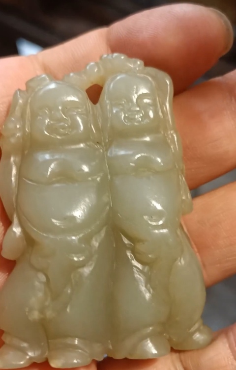 古玩玉器和田玉雕“和合二仙”把件真品鑒賞圖