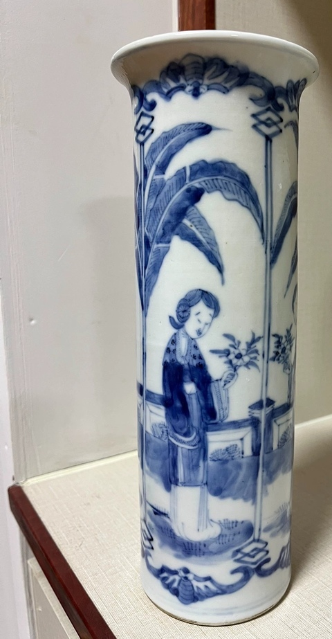 古玩陶瓷仕女紋青花花觚真品鑒賞圖