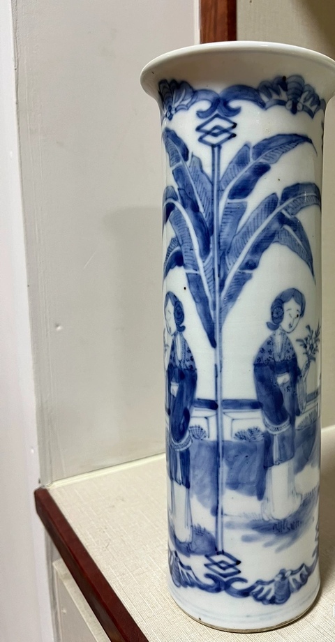 古玩陶瓷仕女紋青花花觚真品鑒賞圖