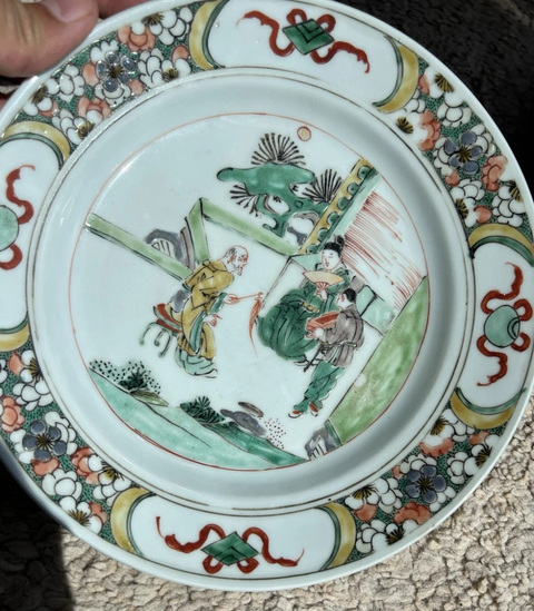 古玩陶瓷人物紋五彩盤真品鑒賞圖