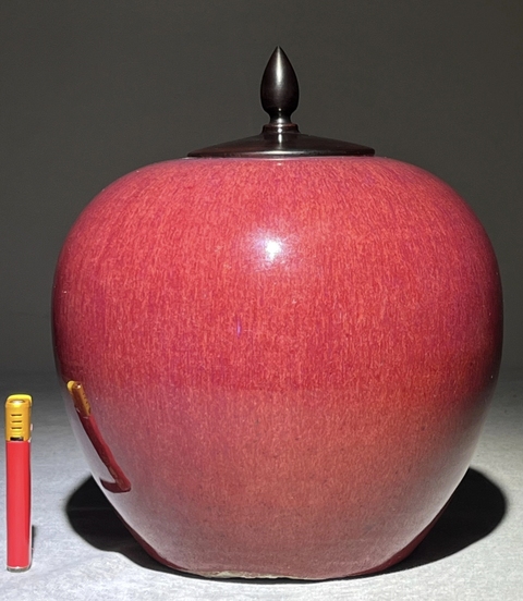 古玩陶瓷窯變紅釉西瓜罐真品鑒賞圖