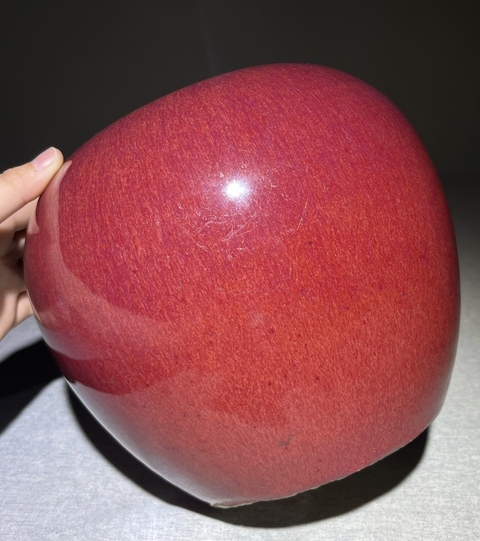古玩陶瓷窯變紅釉西瓜罐真品鑒賞圖