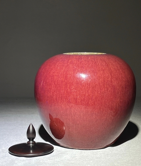 古玩陶瓷窯變紅釉西瓜罐真品鑒賞圖