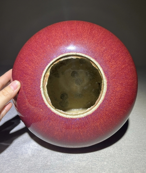古玩陶瓷窯變紅釉西瓜罐真品鑒賞圖