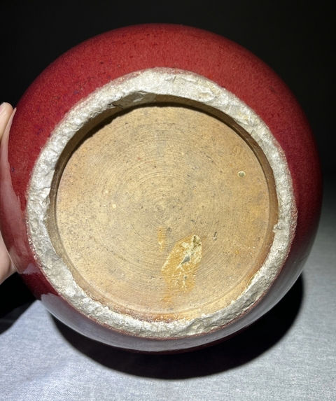 古玩陶瓷窯變紅釉西瓜罐真品鑒賞圖