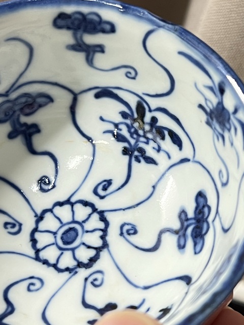 古玩陶瓷青花靈芝花卉紋碗真品鑒賞圖