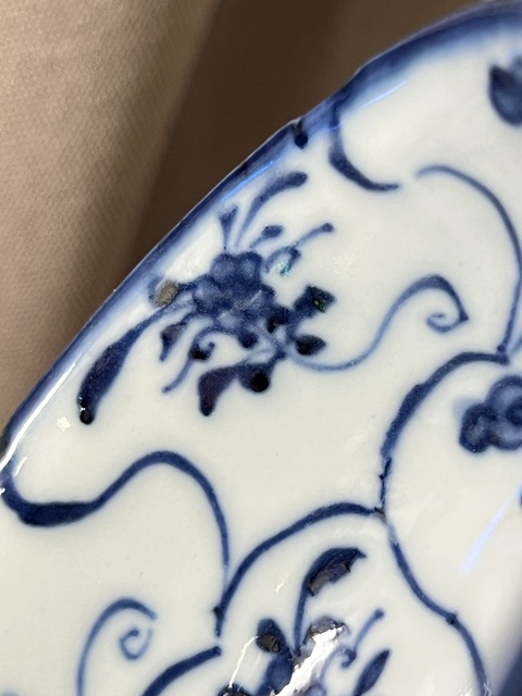 古玩陶瓷青花靈芝花卉紋碗真品鑒賞圖