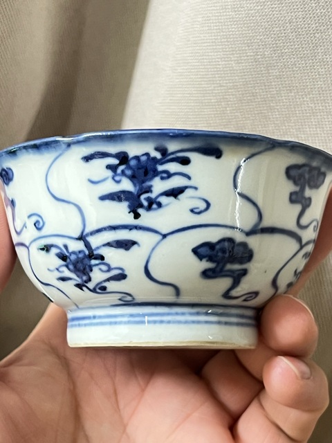 古玩陶瓷青花靈芝花卉紋碗真品鑒賞圖