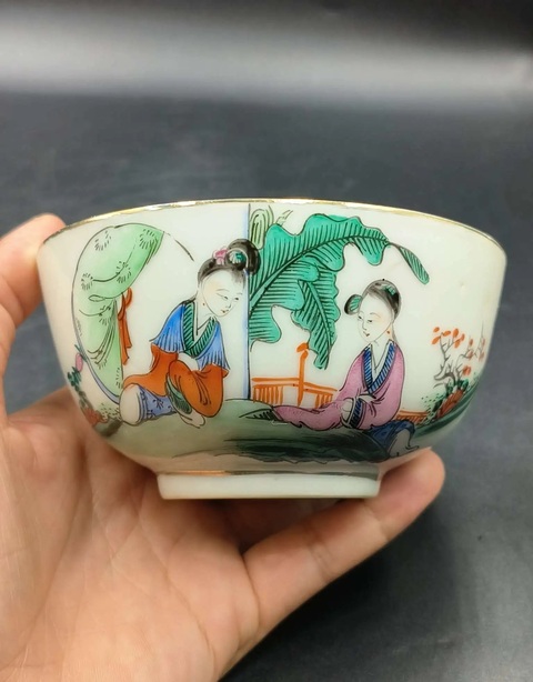 古玩陶瓷民國粉彩仕女茶碗拍賣，當(dāng)前價格76元