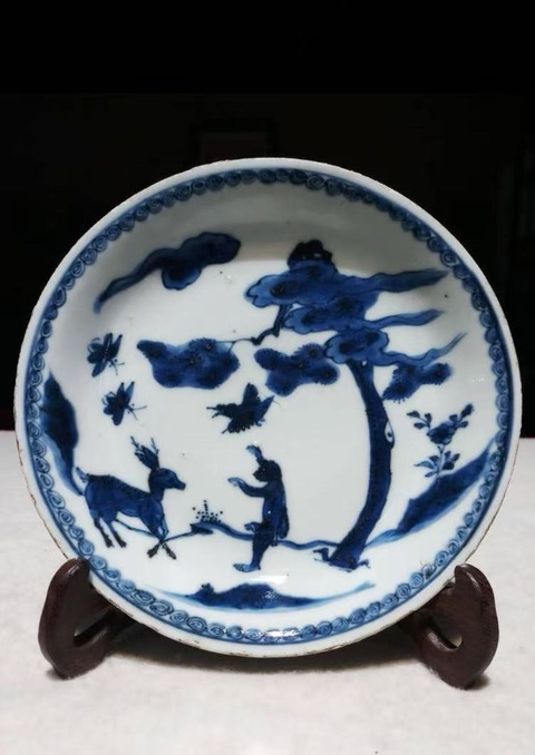 古玩陶瓷青花喜鹿蜂猴紋盤拍賣,當(dāng)前價格2588元