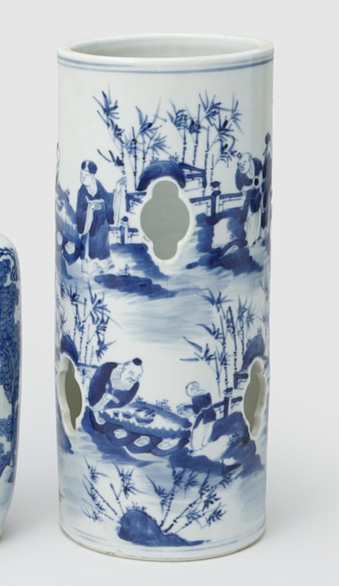 古玩陶瓷青花人物紋帽桶真品鑒賞圖
