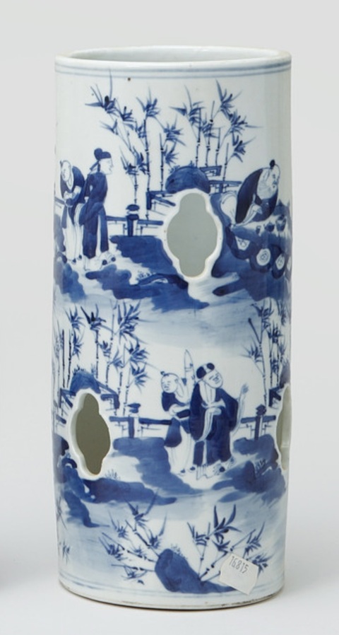 古玩陶瓷青花人物紋帽桶真品鑒賞圖
