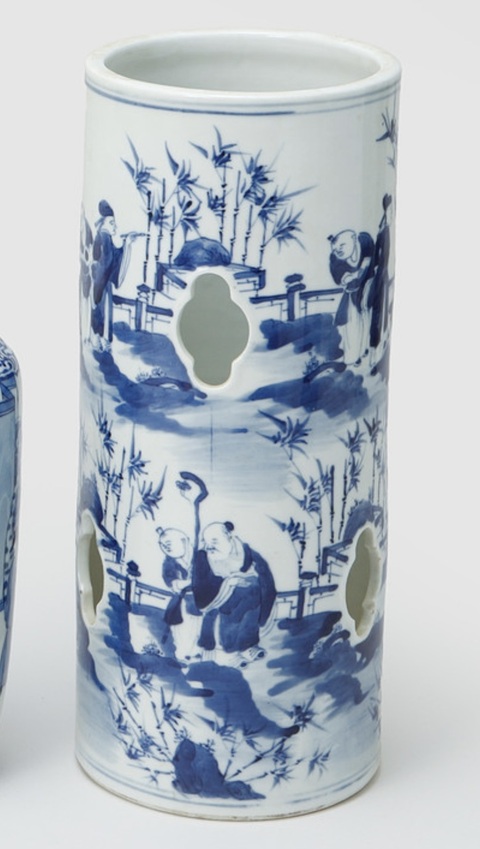 古玩陶瓷青花人物紋帽桶真品鑒賞圖