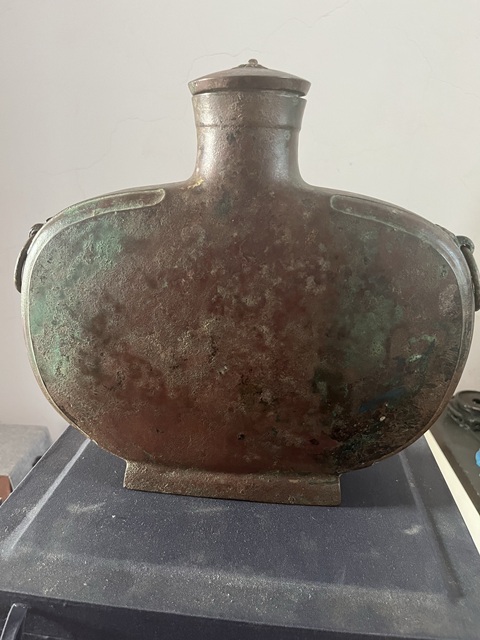 古玩銅器漢代青銅扁壺真品鑒賞圖