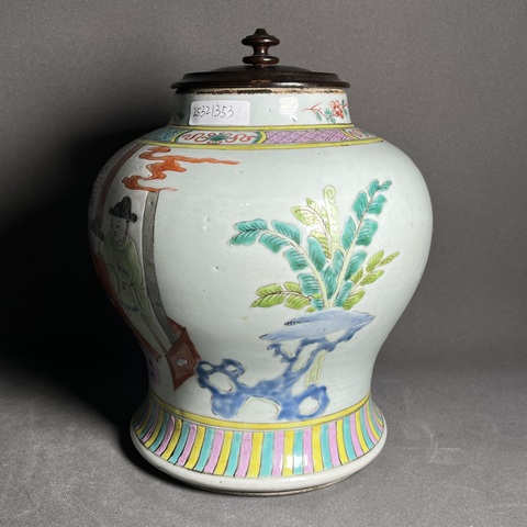 古玩陶瓷人物紋粉彩將軍罐真品鑒賞圖