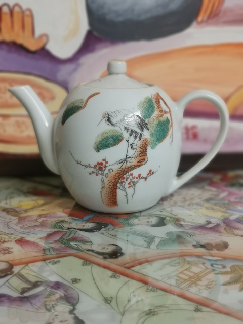 古玩陶瓷精品567粉彩松鶴紋茶壺拍賣，當前價格620元