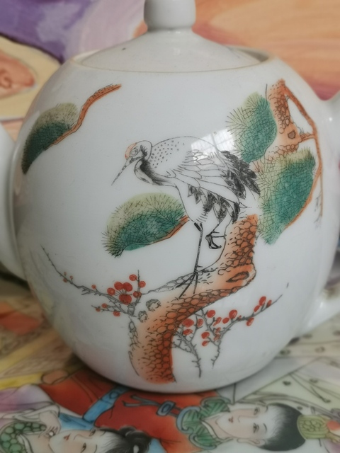 古玩陶瓷精品567粉彩松鶴紋茶壺拍賣，當前價格620元