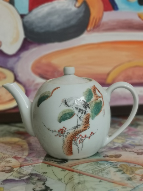 古玩陶瓷精品567粉彩松鶴紋茶壺拍賣，當前價格620元