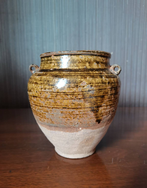 古玩陶瓷婺州窯黃釉四系罐真品鑒賞圖