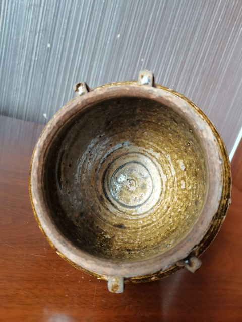 古玩陶瓷婺州窯黃釉四系罐真品鑒賞圖