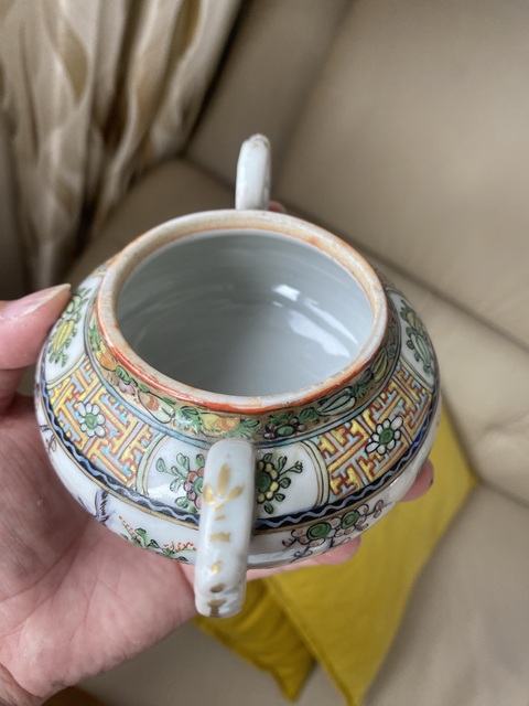 古玩陶瓷民國(guó)細(xì)路廣彩雙耳蓋罐真品鑒賞圖