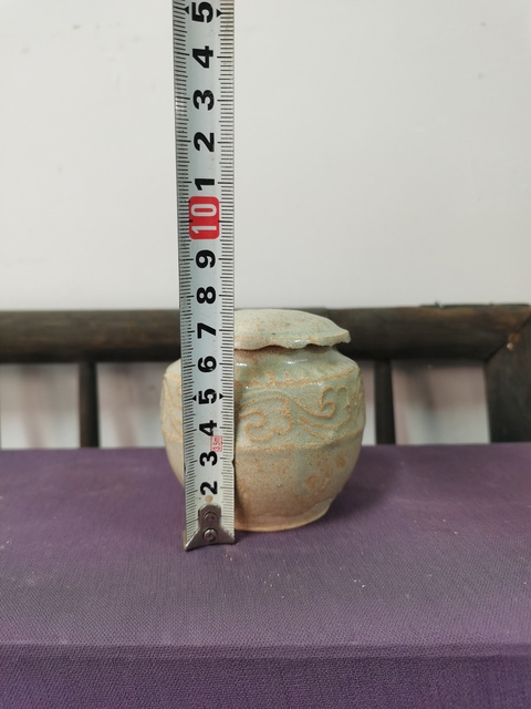 古玩陶瓷青白釉模印花紋蓋罐真品鑒賞圖