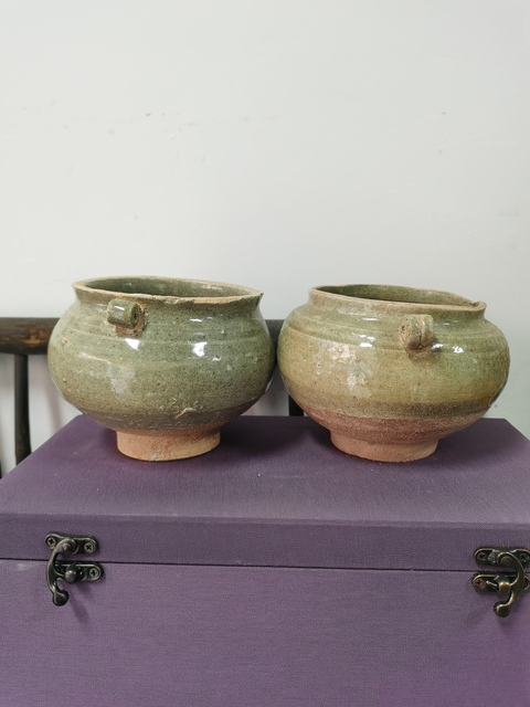 古玩陶瓷青釉雙耳罐真品鑒賞圖