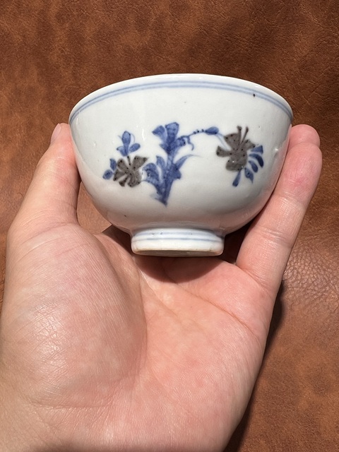 古玩陶瓷青花釉里紅花卉紋茶碗拍賣，當前價格5500元