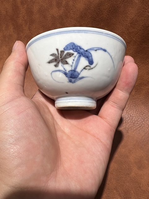古玩陶瓷青花釉里紅花卉紋茶碗拍賣，當前價格5500元