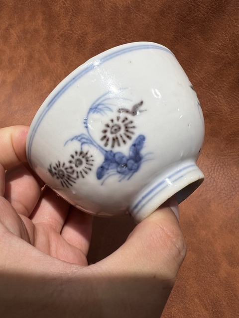 古玩陶瓷青花釉里紅花卉紋茶碗拍賣，當前價格5500元