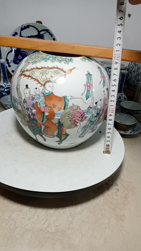 古玩陶瓷麒麟送子西瓜罐真品鑒賞圖