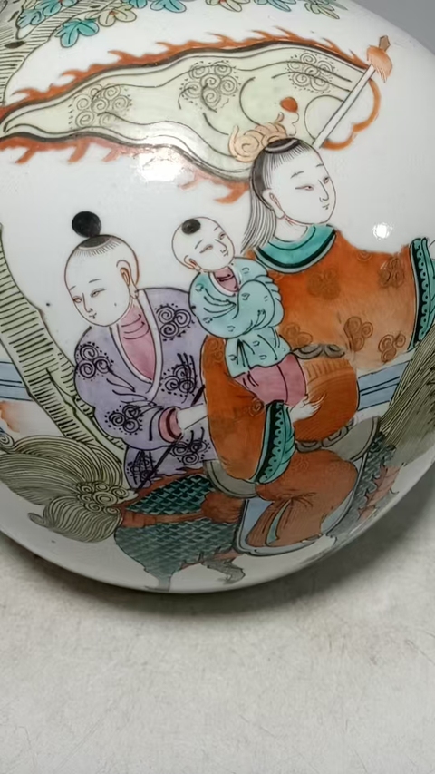 古玩陶瓷麒麟送子西瓜罐真品鑒賞圖