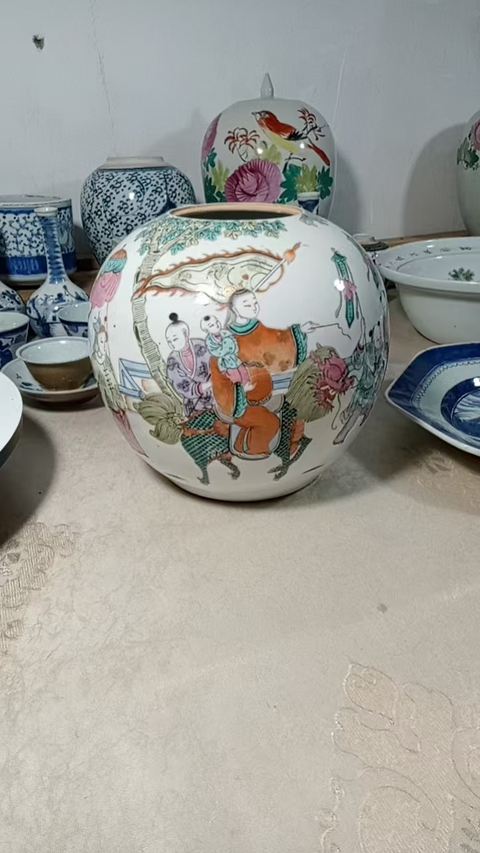 古玩陶瓷麒麟送子西瓜罐真品鑒賞圖
