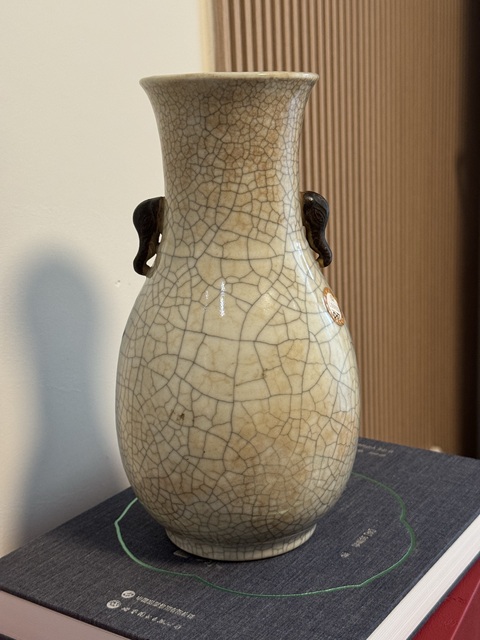 古玩陶瓷哥釉青花鳳凰牡丹紋象耳尊真品鑒賞圖