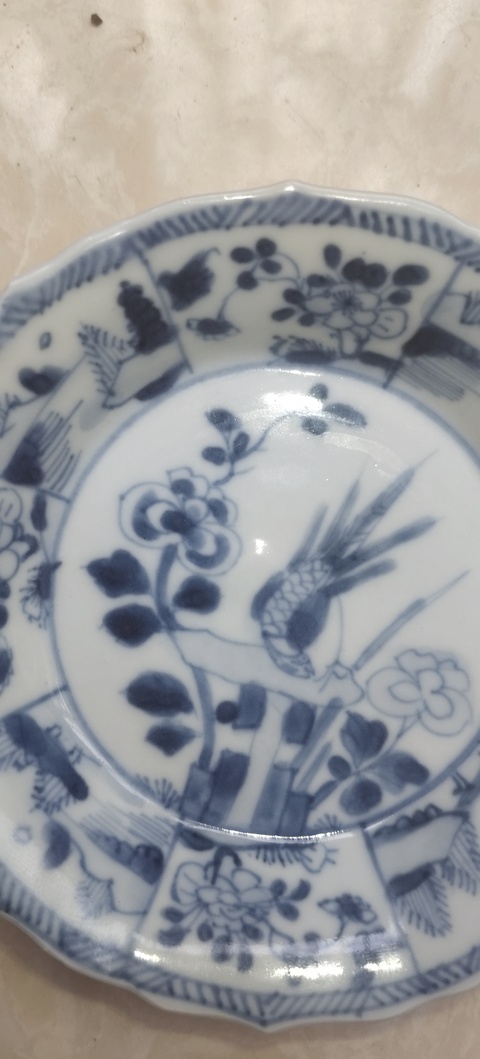 古玩陶瓷青花雉雞牡丹圖盤真品鑒賞圖