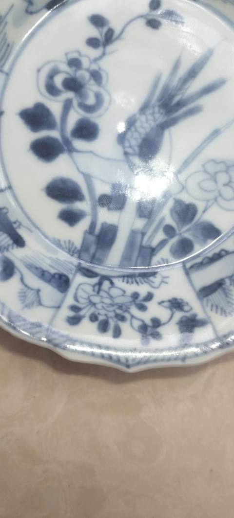古玩陶瓷青花雉雞牡丹圖盤真品鑒賞圖