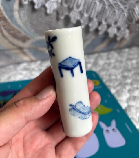 古玩陶瓷青花博古圖香筒真品鑒賞圖