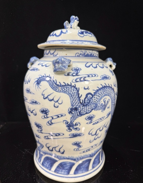 古玩陶瓷龍紋青花四系將軍罐真品鑒賞圖